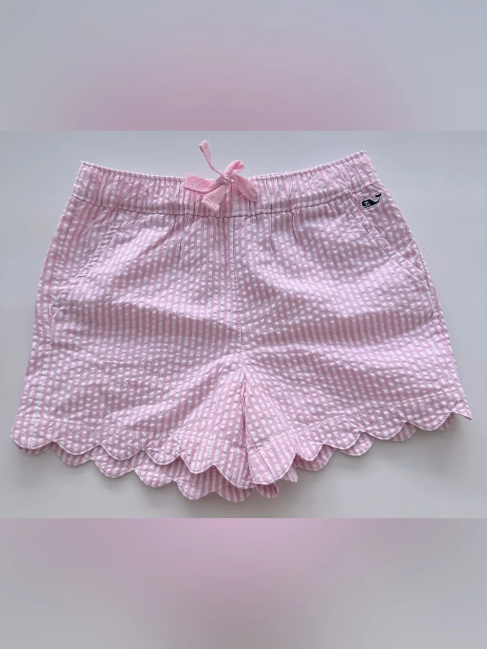 vineyard vines girls seersucker shorts stripe pink scalloped XS 5-6
